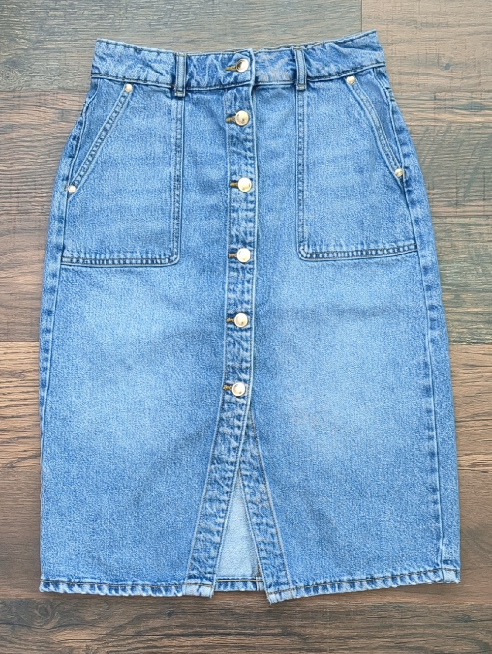 Michael Kors Light Blue Button-Front Denim Pencil Midi Jean Skirt, Size 4